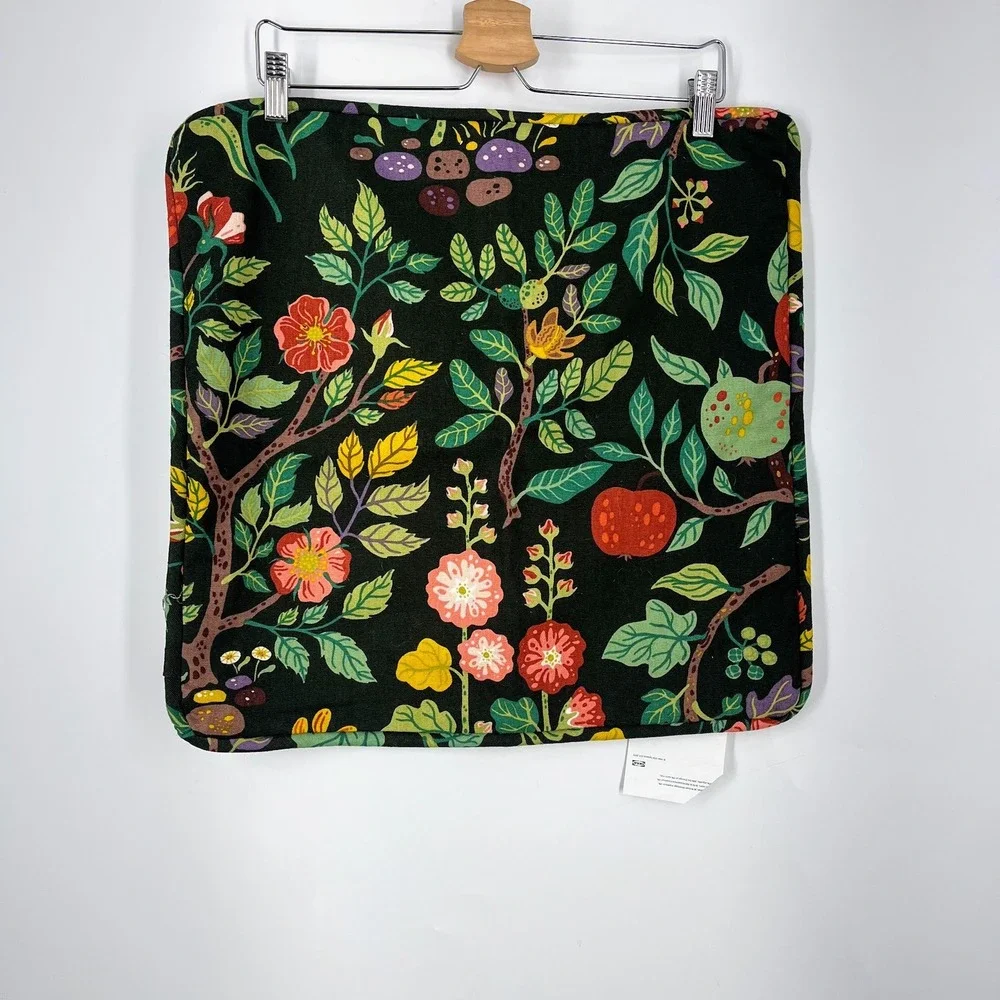 IKEA VILDPERSILJA Cushion Cover Black Multicolor Botanical Floral Print 20x20